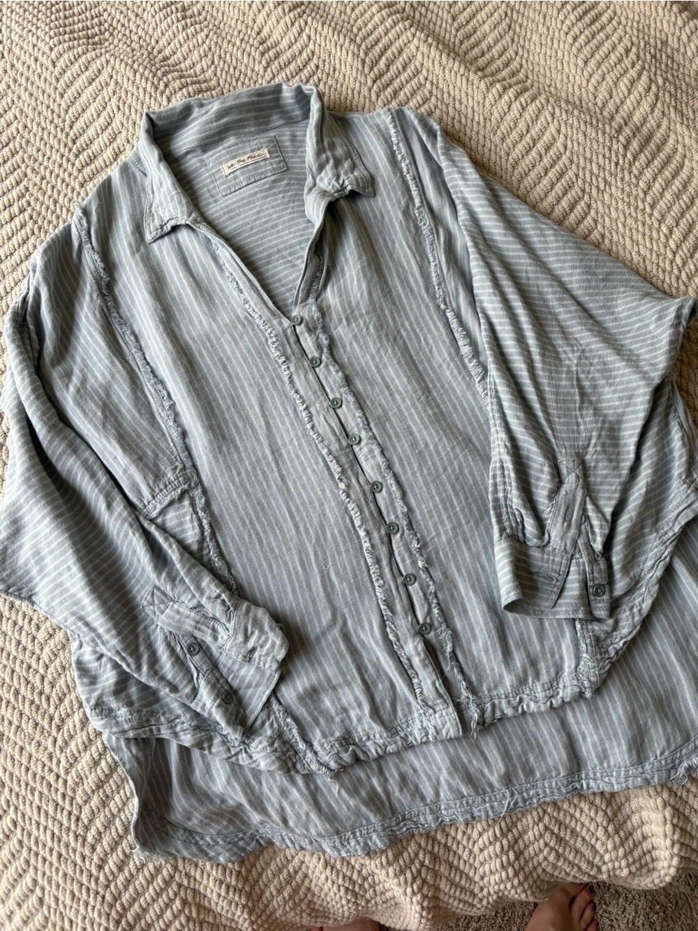 Free People Pale Gray Striped Button-Down Shirt
